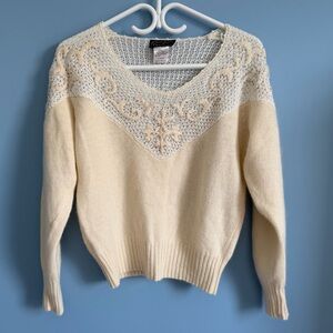 Vintage Wool and Angora Blend Beaded Crochet Sweater